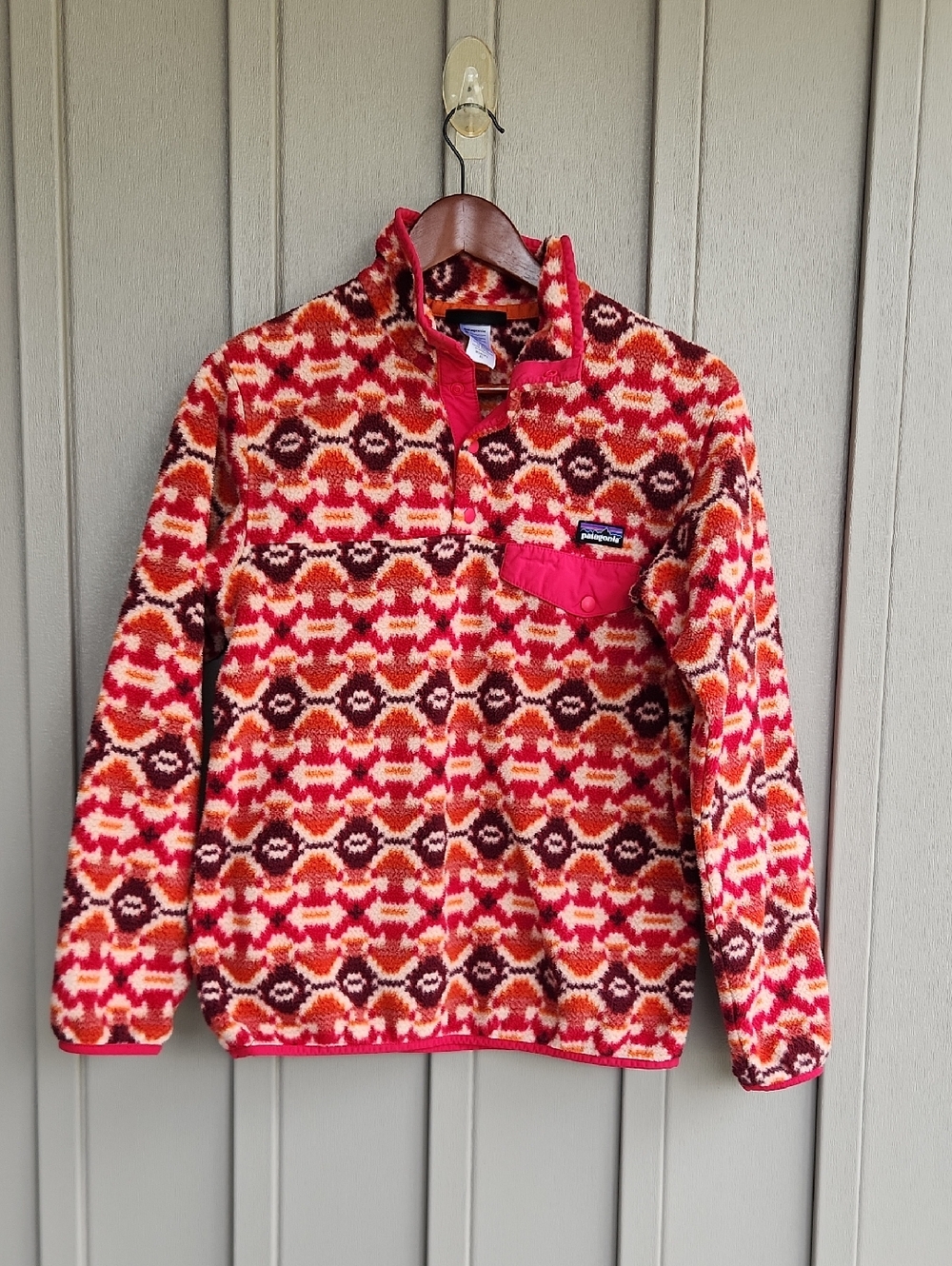 Patagonia SYNCHILLA Red Patterned Snap-T Fleece Pullover,Size XS